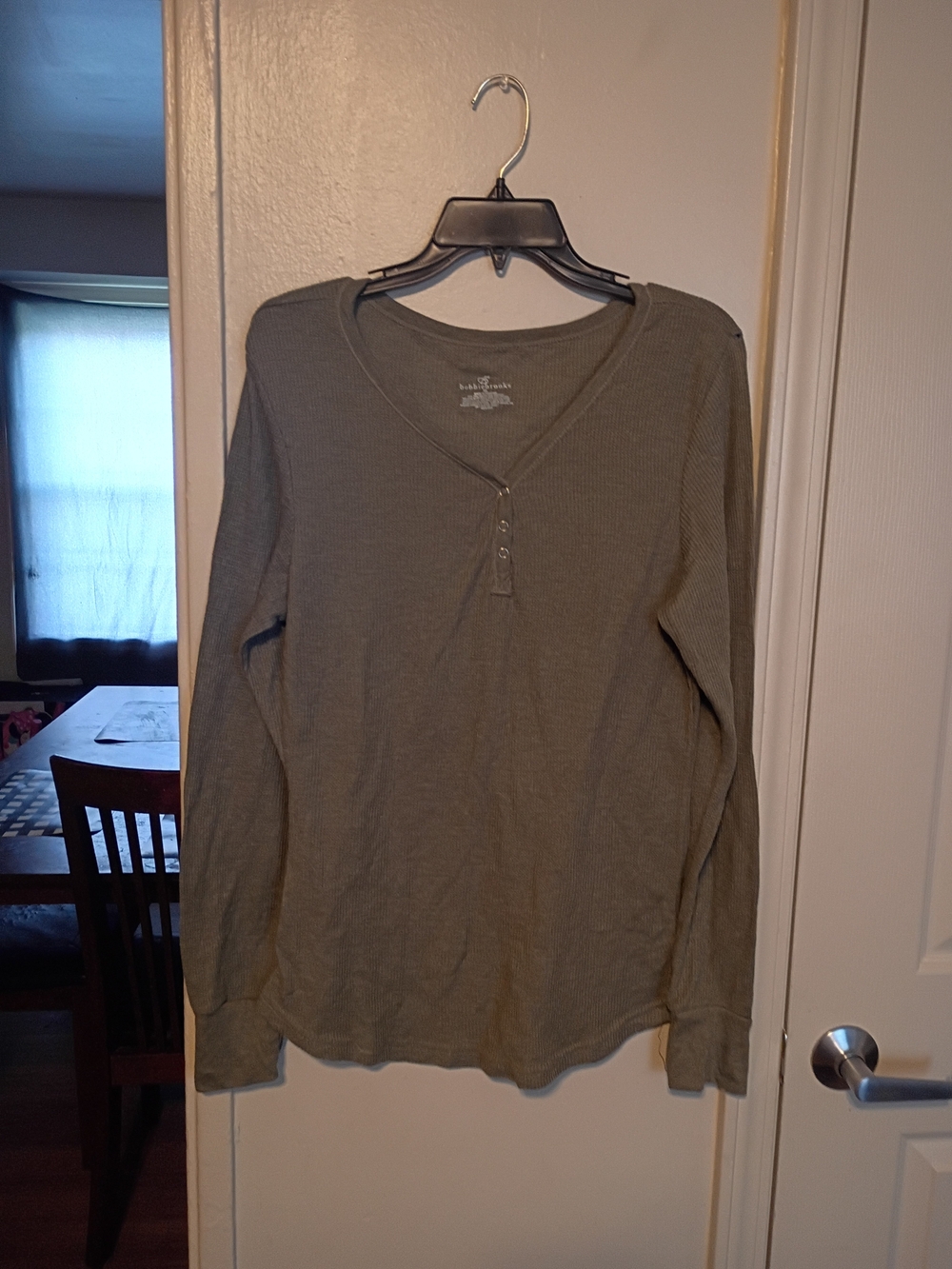 Bobbie Brooks Olive Ribbed Henley Long-Sleeve Top